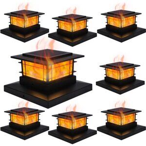 8 Pack Solar Post Cap Lights Outdoor with Flickering Flame Light, Fence Post